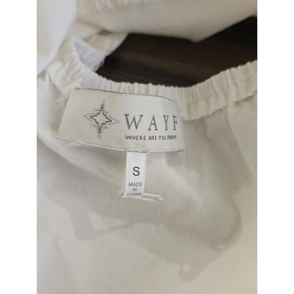 WAYF White Mini Dress Womens Size Small Puff Sleeves Open Tie Back Cotton POCKET - Picture 10 of 13